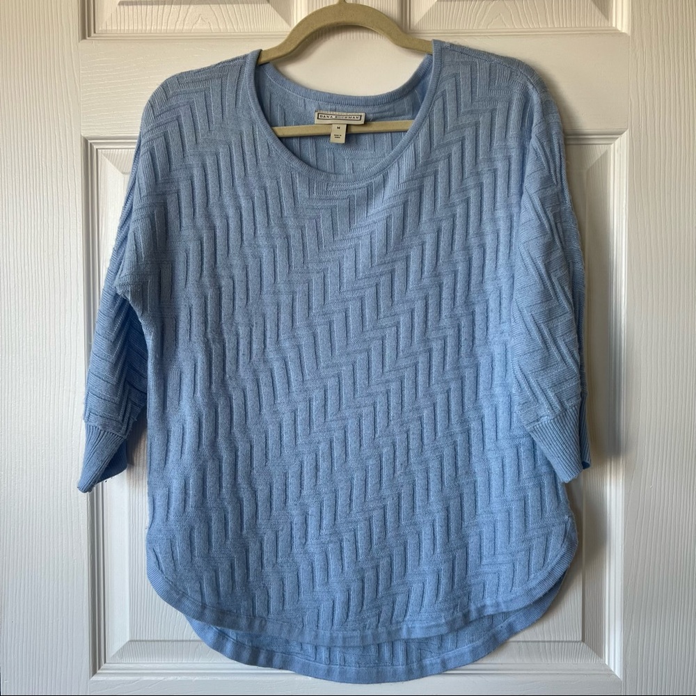 Dana Buchman Light Blue Chevron Sweater 3/4th Sleeves